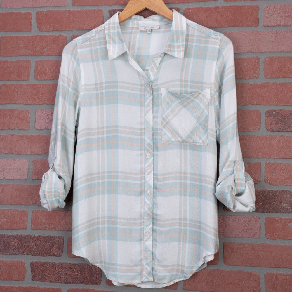 Lightweight Plaid Button-Up Top - Mint Green